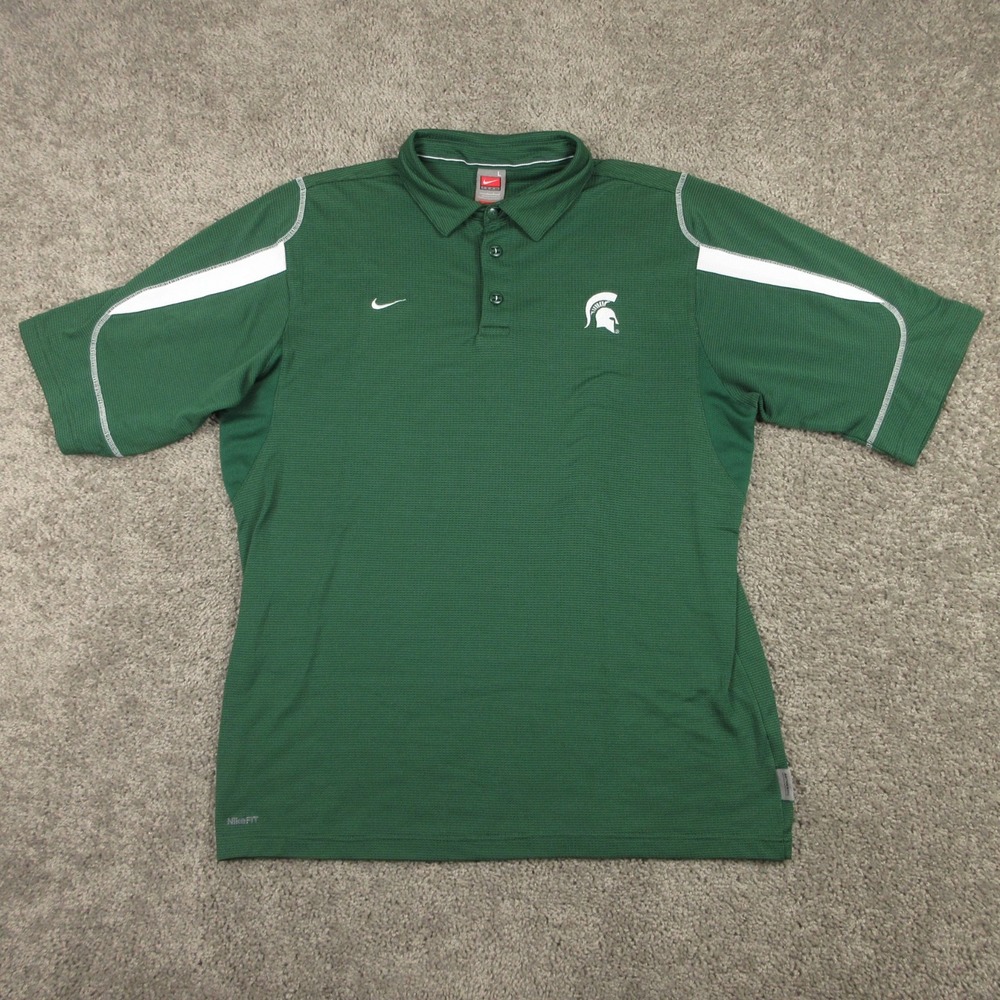 Vintage Michigan State Spartans Polo Shirt Mens Large Green Nike Performance Y2K